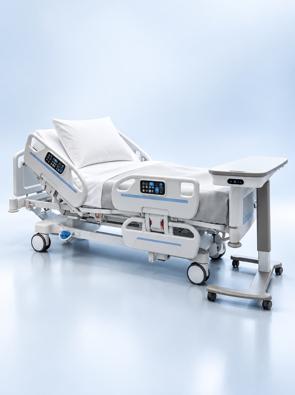 Electric hospital bed with side rails